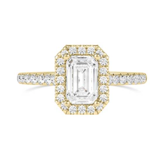 Emerald Diamond Single Halo Shoulder Set Ring