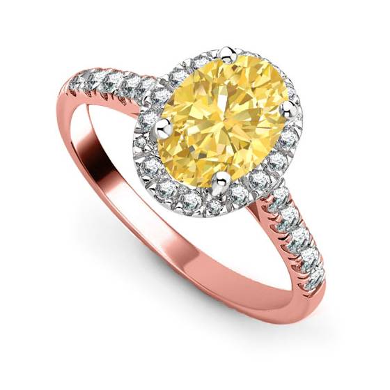 Fancy Yellow Oval Diamond Halo Shoulder Set Ring