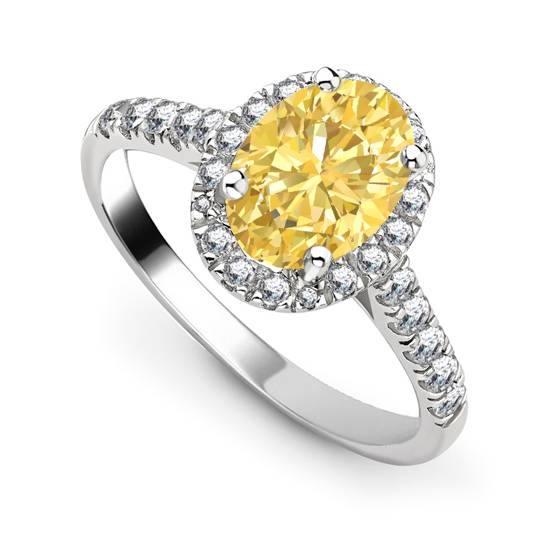 Fancy Yellow Oval Diamond Halo Shoulder Set Ring