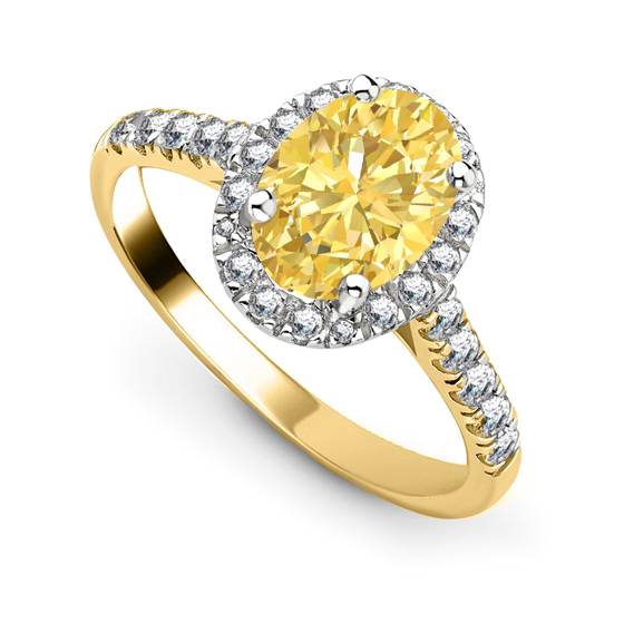 Fancy Yellow Oval Diamond Halo Shoulder Set Ring