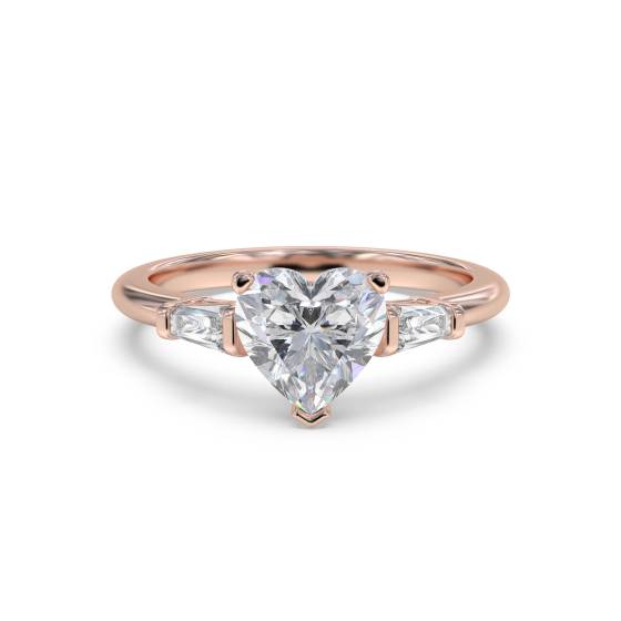 Modern Heart and Tapered Baguette Diamond Trilogy Ring
