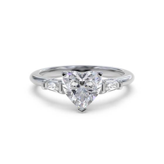 Modern Heart and Tapered Baguette Diamond Trilogy Ring