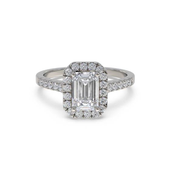 Emerald Diamond Single Halo Shoulder Set Ring