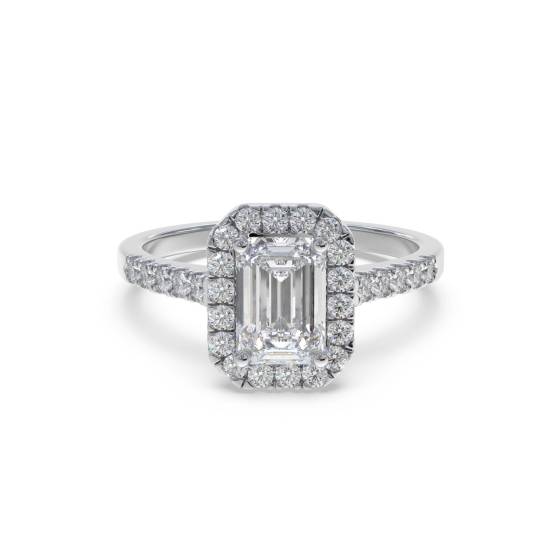 Emerald Diamond Single Halo Shoulder Set Ring