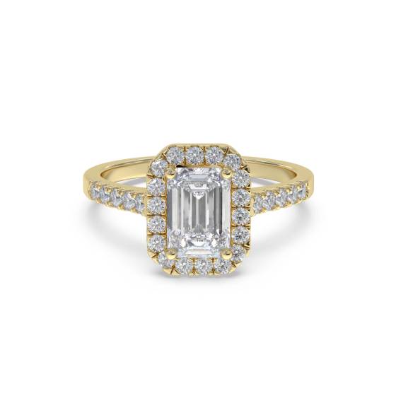 Emerald Diamond Single Halo Shoulder Set Ring
