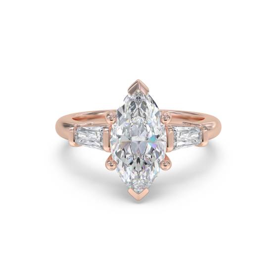 Modern Marquise and Baguette Diamond Trilogy Ring