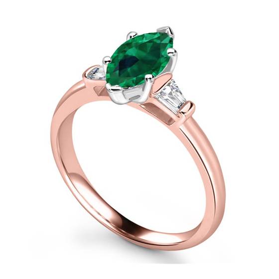 Emerald Green Marquise Diamond Trilogy Ring