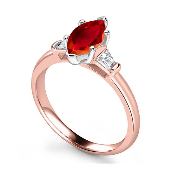 Marquise Diamond and Ruby Trilogy Ring