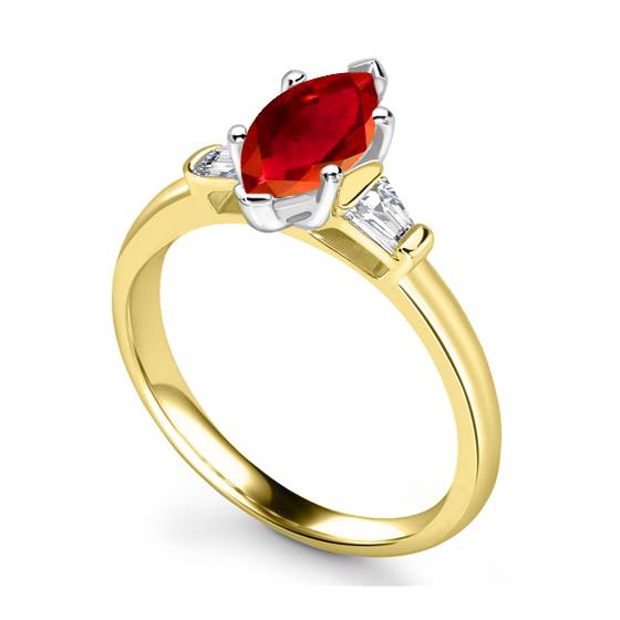 Marquise Diamond and Ruby Trilogy Ring