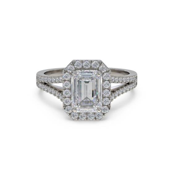 Emerald Diamond Single Halo Shoulder Set Ring