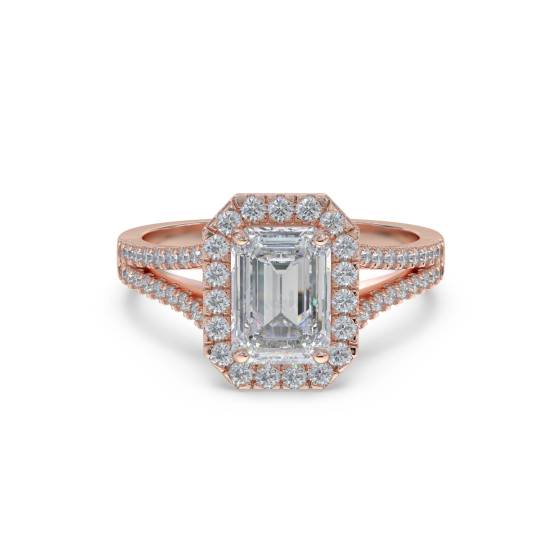 Emerald Diamond Single Halo Shoulder Set Ring