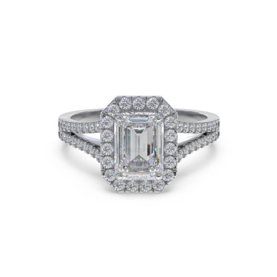 Emerald Diamond Single Halo Shoulder Set Ring