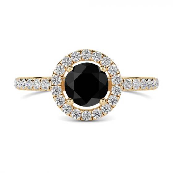 Round Black Diamond Single Halo Shoulder Set Ring