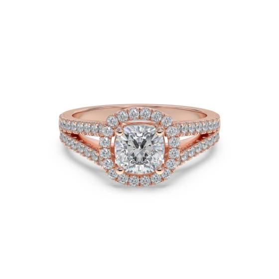 Cushion Diamond Single Halo Shoulder Set Ring