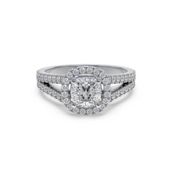 Cushion Diamond Single Halo Shoulder Set Ring