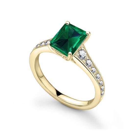 Fancy Emerald Green Radiant Diamond Shoulder Set Ring