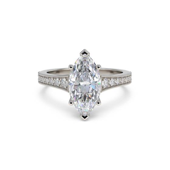 Marquise Diamond Milgrain Shoulder Set Ring