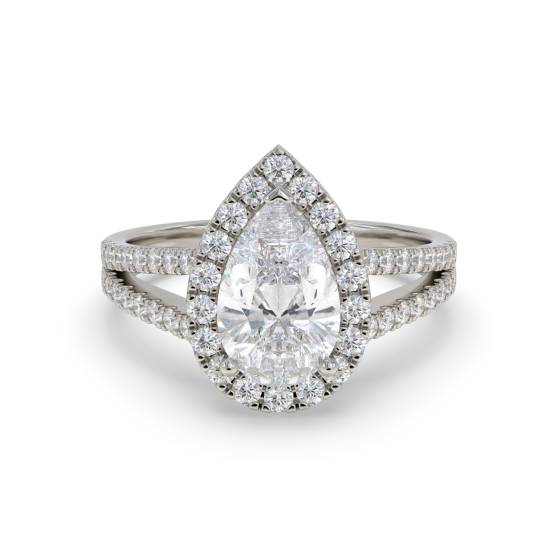 Pear Diamond Single Halo Shoulder Set Ring