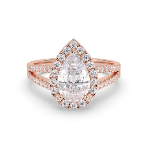 Pear Diamond Single Halo Shoulder Set Ring