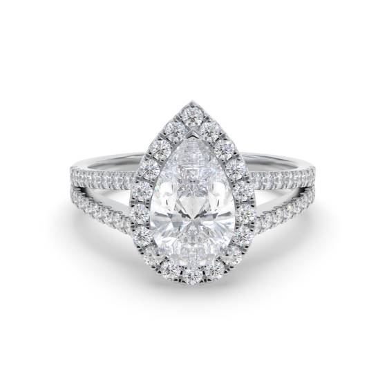Pear Diamond Single Halo Shoulder Set Ring