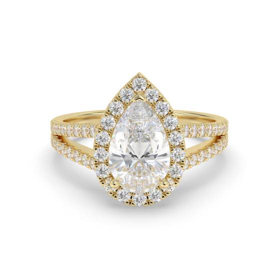 Pear Diamond Single Halo Shoulder Set Ring