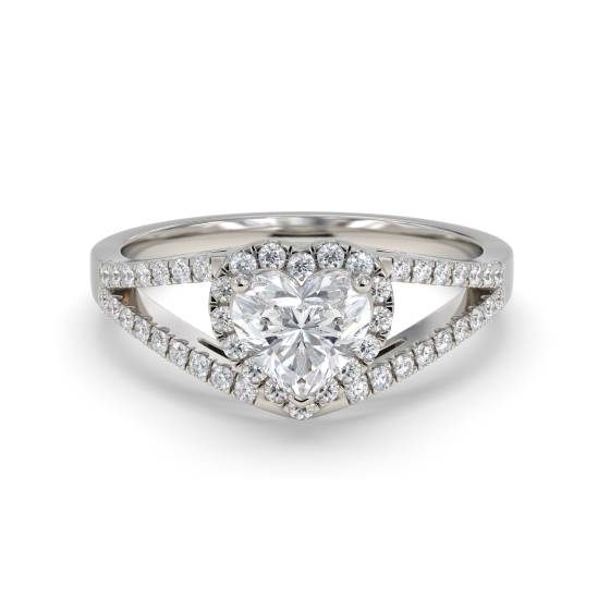 Heart Diamond Single Halo Shoulder Set Ring