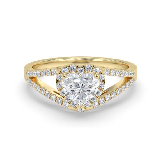 Heart Diamond Single Halo Shoulder Set Ring