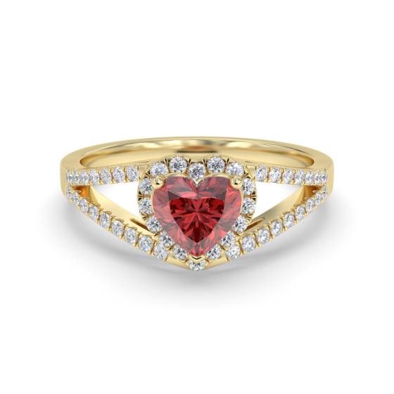 Heart Ruby and Diamond Double Halo Shoulder Set Ring