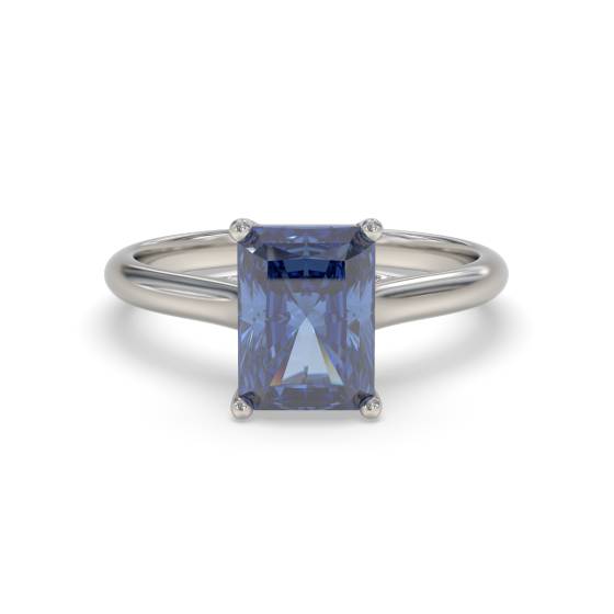 Fancy Blue Radiant Sapphire Diamond Solitaire Ring