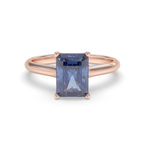 Fancy Blue Radiant Sapphire Diamond Solitaire Ring