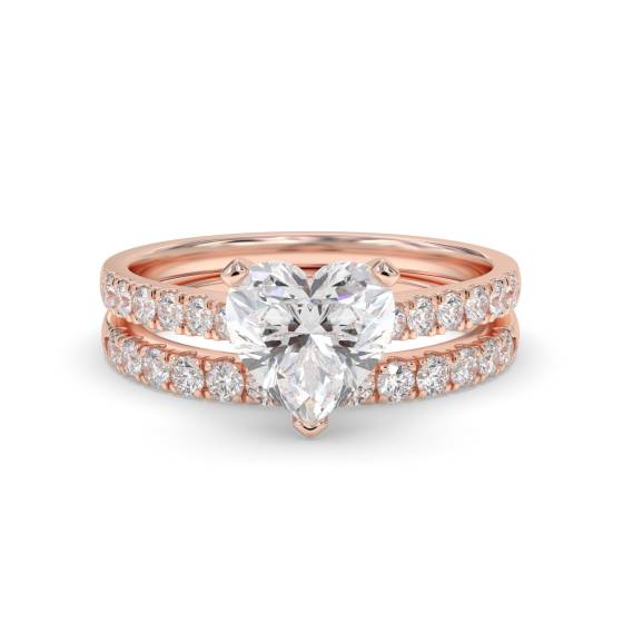Heart Diamond Shoulder Set Ring With Matching Band
