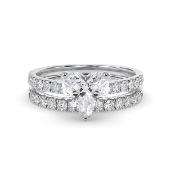 Heart Diamond Shoulder Set Ring With Matching Band