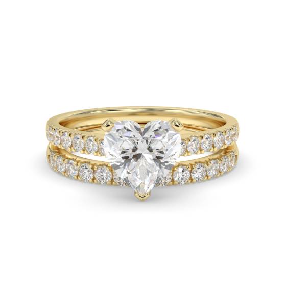 Heart Diamond Shoulder Set Ring With Matching Band