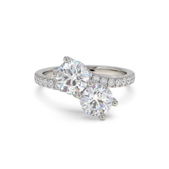 Two Stone Round Diamond Shoulder Set Ring