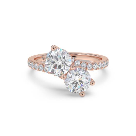 Two Stone Round Diamond Shoulder Set Ring