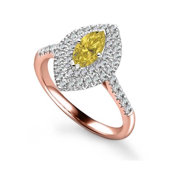 Fancy Yellow Marquise Diamond Single Halo Shoulder Set Ring
