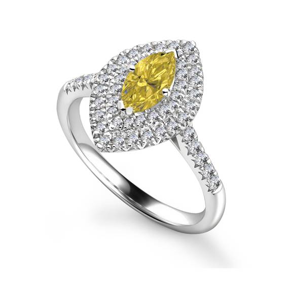 Fancy Yellow Marquise Diamond Single Halo Shoulder Set Ring