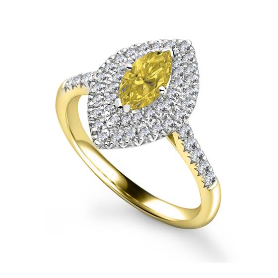 Fancy Yellow Marquise Diamond Single Halo Shoulder Set Ring