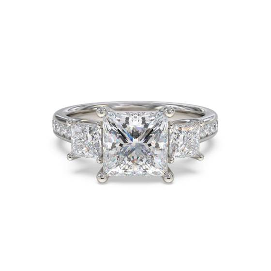 3 Stone Princess Diamond Shoulder Set Ring