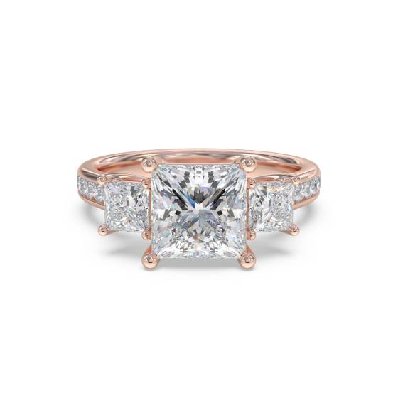 3 Stone Princess Diamond Shoulder Set Ring