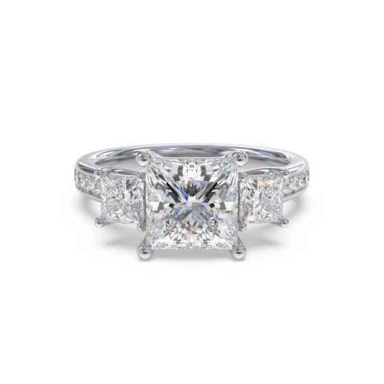 3 Stone Princess Diamond Shoulder Set Ring