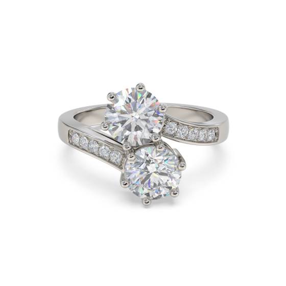 Two Stone Round Diamond Shoulder Set Ring