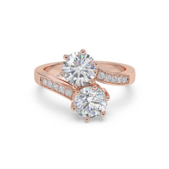 Two Stone Round Diamond Shoulder Set Ring