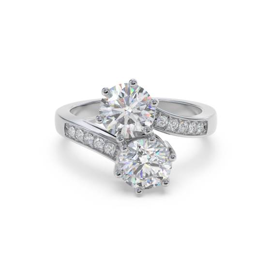 Two Stone Round Diamond Shoulder Set Ring