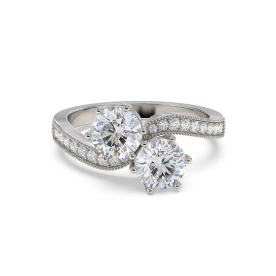 Two Stone Round Diamond Shoulder Set Ring