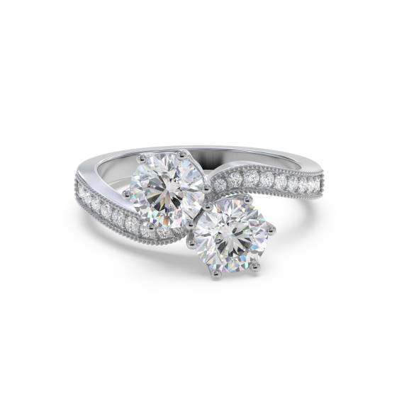 Two Stone Round Diamond Shoulder Set Ring