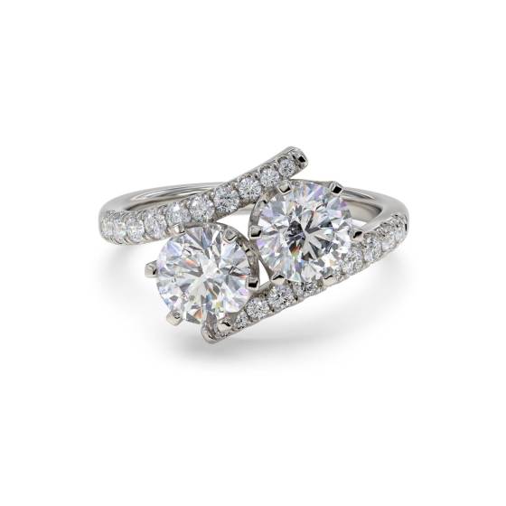 Two Stone Round Diamond Shoulder Set Ring