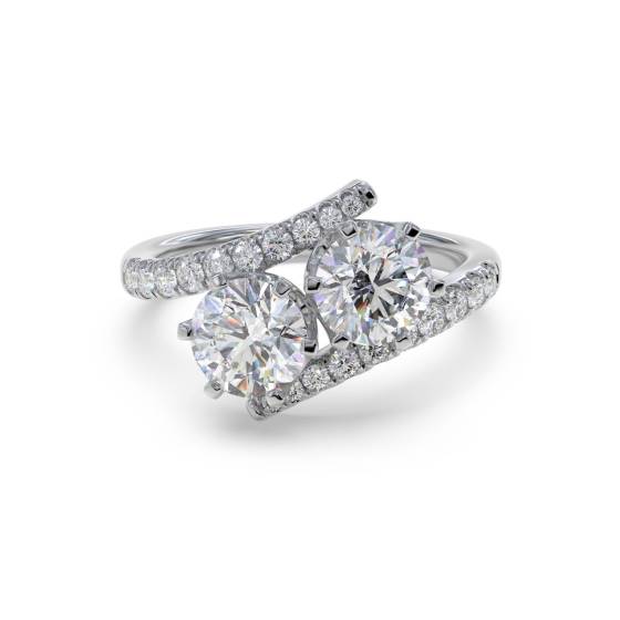 Two Stone Round Diamond Shoulder Set Ring