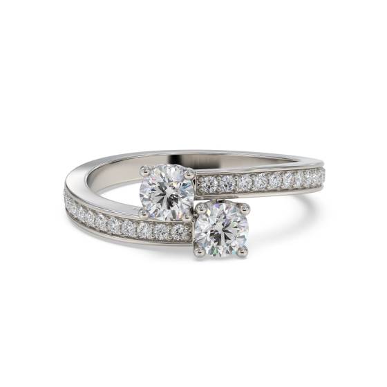 Two Stone Round Diamond Shoulder Set Ring