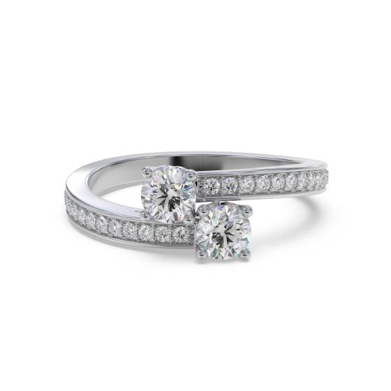 Two Stone Round Diamond Shoulder Set Ring
